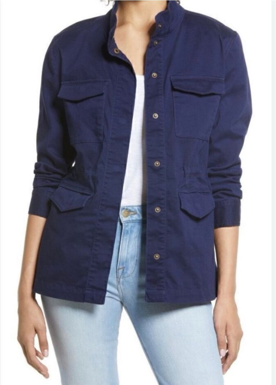 Caslon Twill Utility Jacket in Navy Blue Lightweight Cotton Fall Layer Size XS